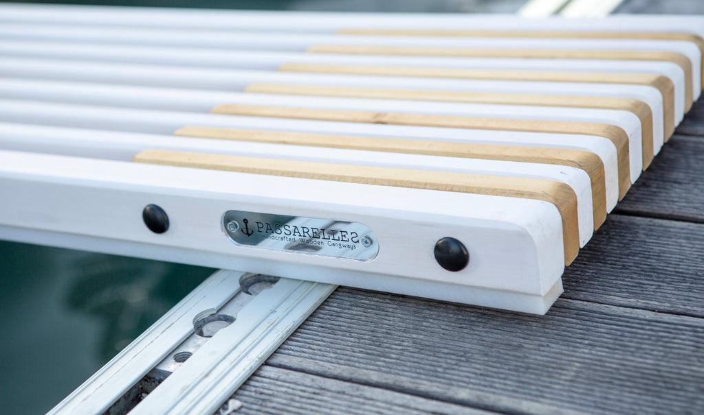 Boat Gangway 2.5m - wooden passerelle -  white/brown - teflon protection